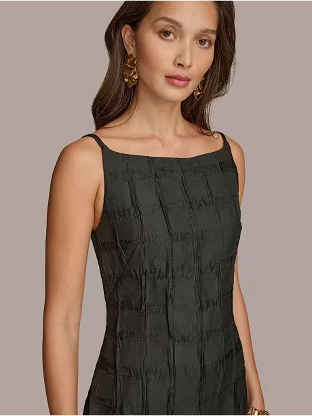 NWT Donna Karan New York Black Textured Square Neck Sheath Dress 12 LBD
